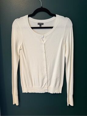 Express White Lightweight Button-Up Crew Cardigan